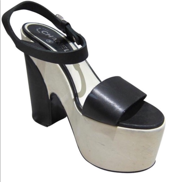 auth CHANEL size 38 BLOCK HEEL PLATFORM sandals - Picture 2 of 10